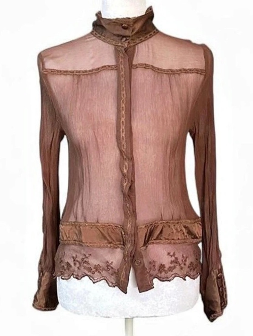 Cathaya silk boho romantic chiffon and satin blouse